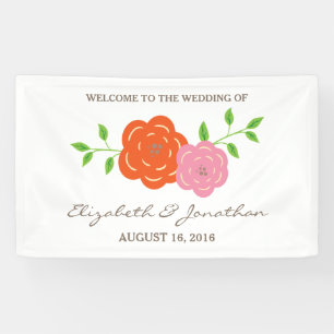 Lona Banner de Boda floral rosada en Naranja de sangre