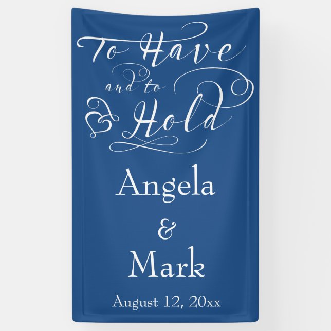 Lona Banner de Boda personalizado Royal Blue White (Vertical)