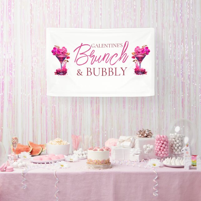 Lona Banner de brunch y bubbly de Galentine (Fiesta)