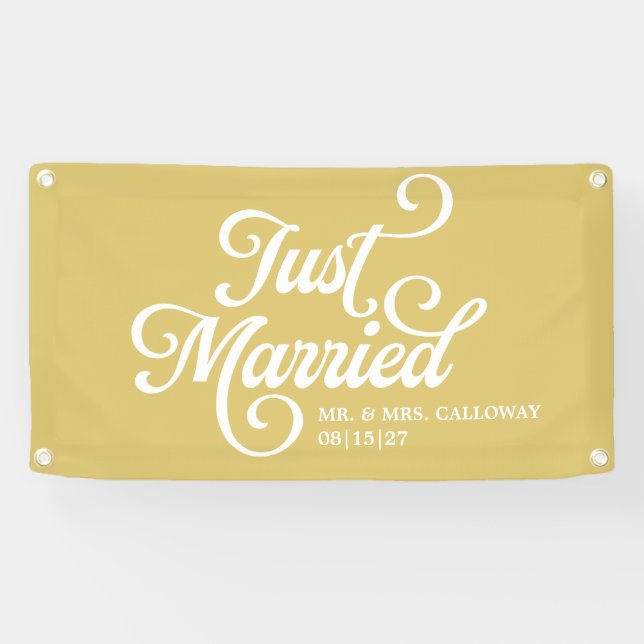Lona Banner de coche de Curly Just Married (Horizontal)