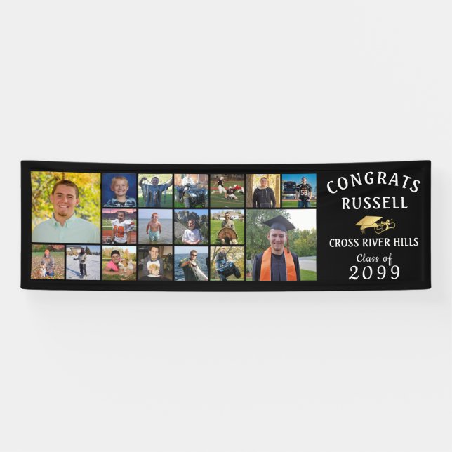 Lona Banner de Collage de fotos GRAD 18 CONGRATS Modern (Horizontal)