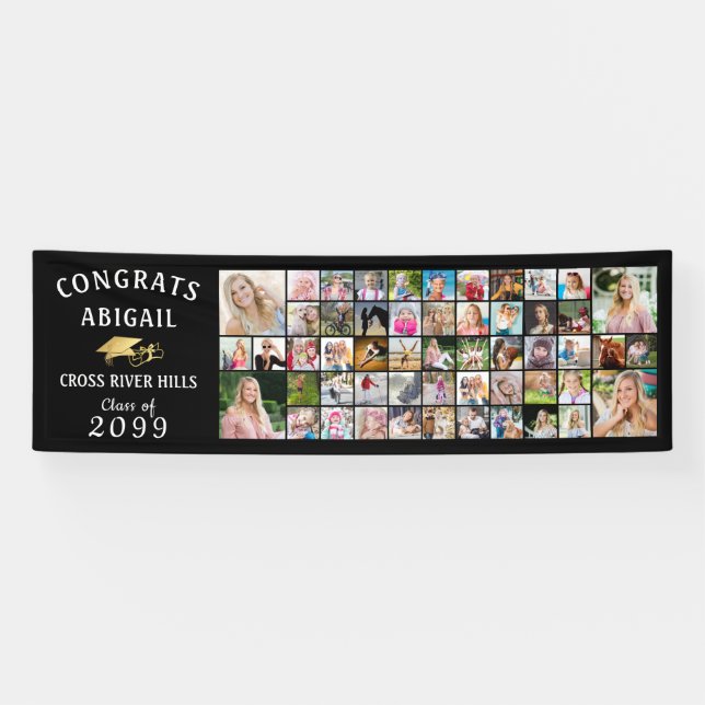 Lona Banner de Collage de fotos GRAD 53 CONGRATS Modern (Horizontal)