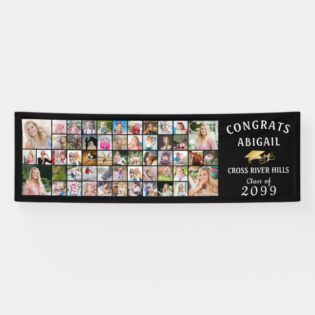 Lona Banner de Collage de fotos GRAD 53 CONGRATS Modern (Horizontal)
