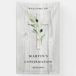 Lona Banner de confirmación de cruz de madera blanca