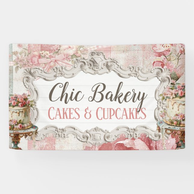 Lona Banner de cosecha de artesanía Shabby Chic Bakery (Horizontal)