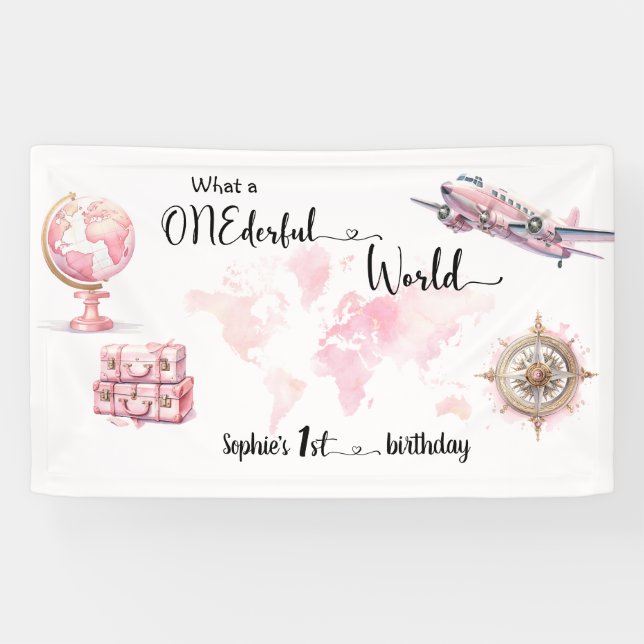 Lona Banner de cumpleaños 1.ᵉʳ Mundo maravilloso (Horizontal)