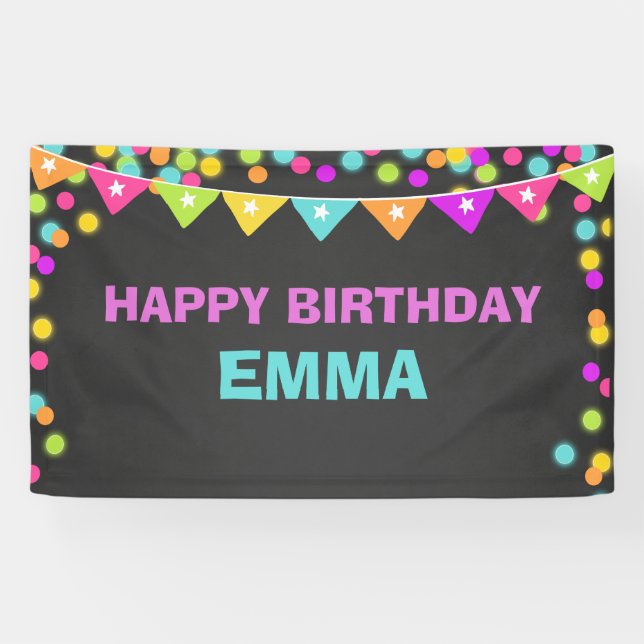 Lona Banner de cumpleaños brillante Disco fiesta etique (Horizontal)