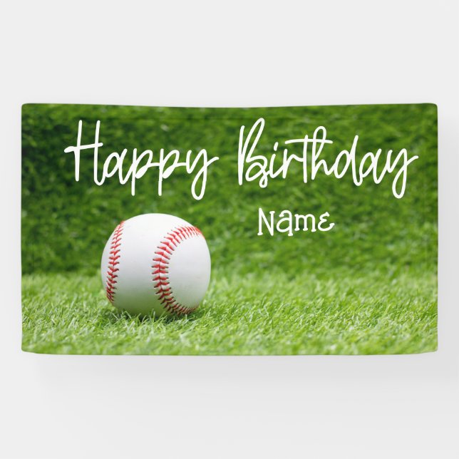 Lona Banner de cumpleaños de béisbol con bola (Horizontal)