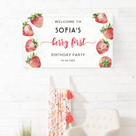 Lona Banner de cumpleaños de Berry First Strawberry