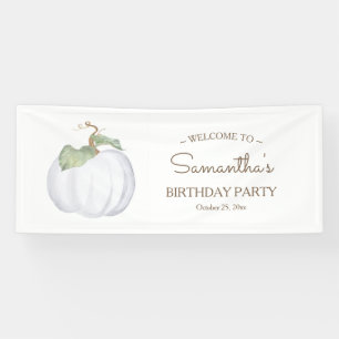 Lona Banner de cumpleaños de calabaza blanca de otoño r