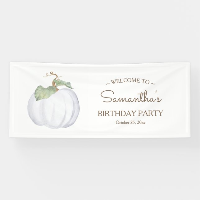 Lona Banner de cumpleaños de calabaza blanca de otoño r (Horizontal)