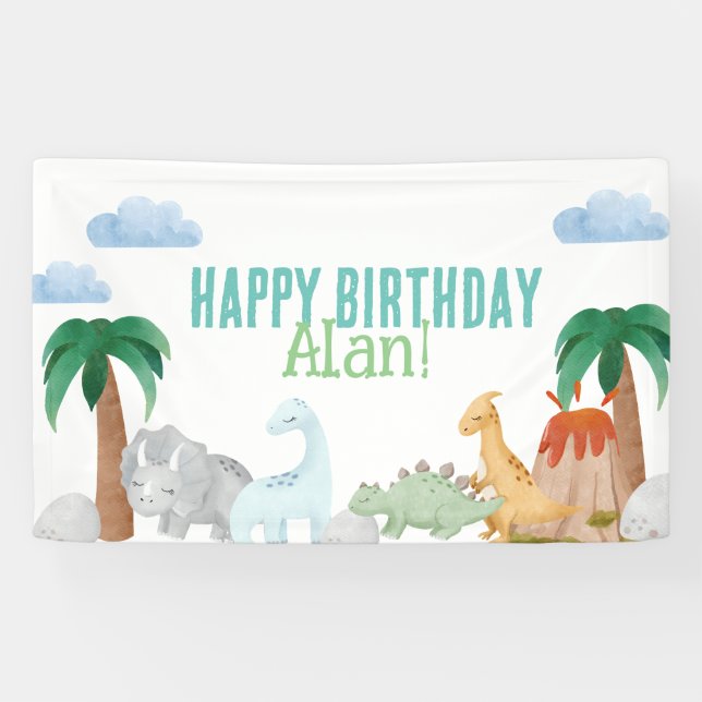 Lona Banner de cumpleaños de dinosaurio Vinyl, 3' x 5 (Horizontal)
