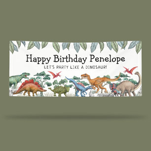 Lona Banner de cumpleaños de dinosaurios jurásicos