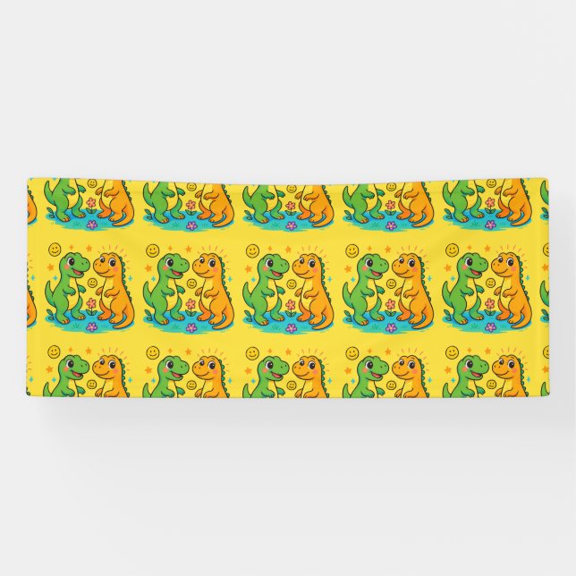 Lona Banner de cumpleaños de dinosaurios ruidosos 🦖 (Horizontal)