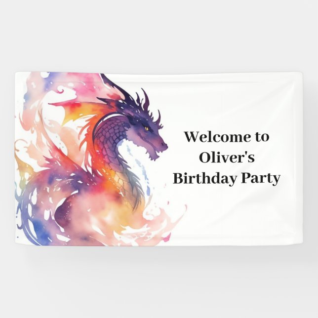 Lona Banner de cumpleaños de Dragon Fantasyland Adventu (Horizontal)