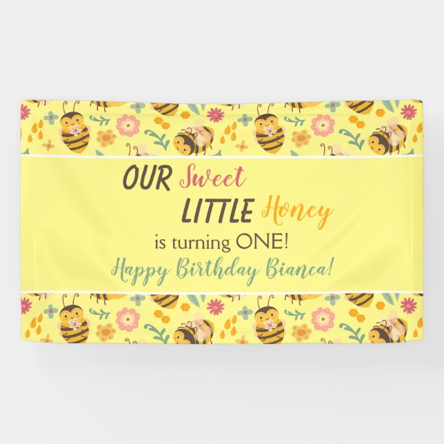 Lona Banner de cumpleaños de dulce dulce miel de abeja (Horizontal)
