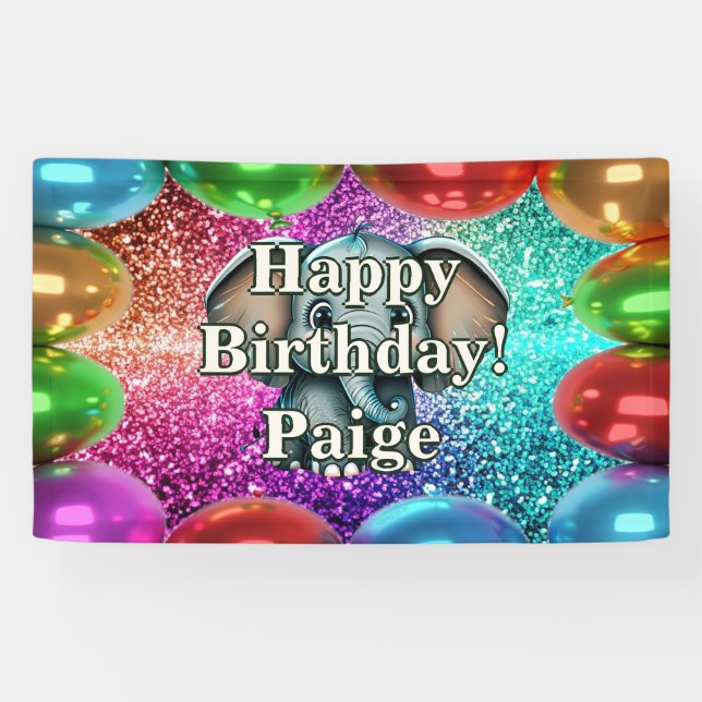Lona Banner de cumpleaños de Elephant Personalized (Horizontal)