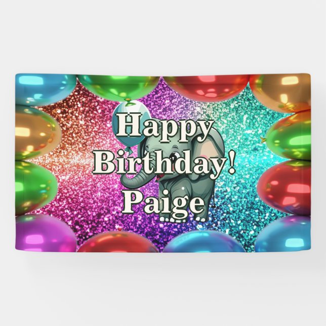 Lona Banner de cumpleaños de Elephant Personalized (Horizontal)