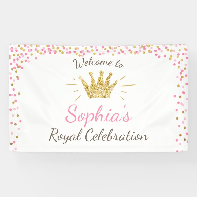 Lona Banner de cumpleaños de la princesa Royal Pink and (Horizontal)