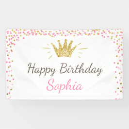 Lona Banner de cumpleaños de la princesa Royal Pink and