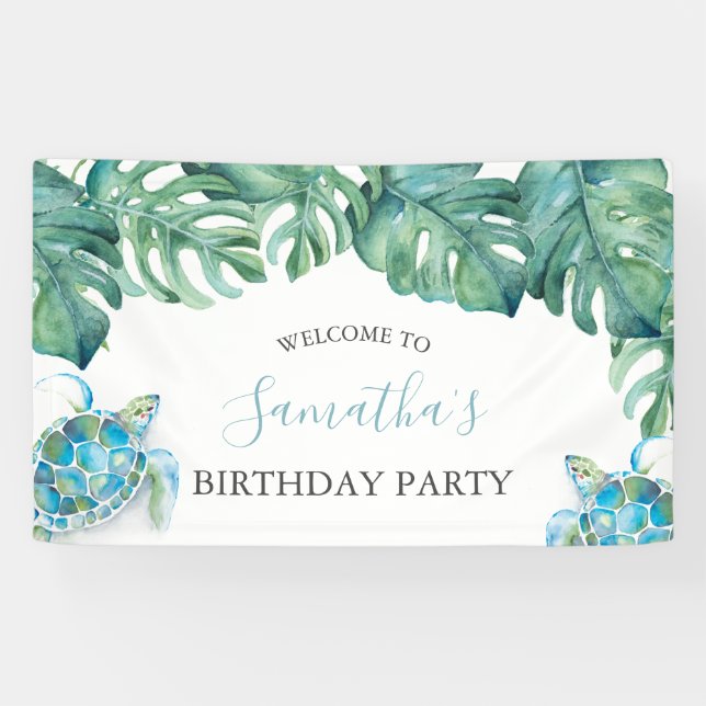Lona Banner de cumpleaños de Luau tropical (Horizontal)
