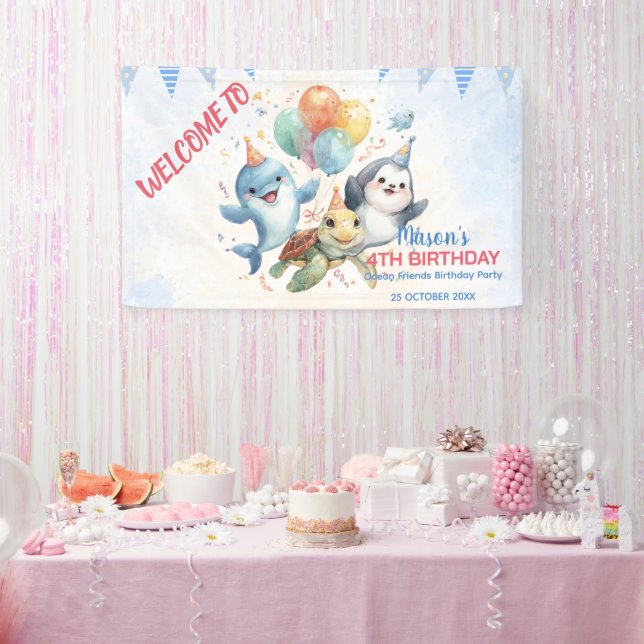 Lona Banner de cumpleaños de Ocean Friends (Fiesta)