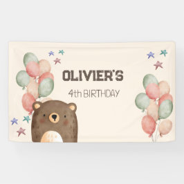 Lona banner de cumpleaños de oso de peluche acuarela