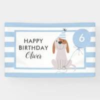 Banner de cumpleaños de perro con pipa con franjas