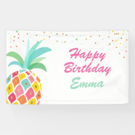 Lona Banner de cumpleaños de piña Tropical Luau Pink Go