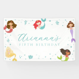 Lona Banner de cumpleaños de Sirena Arcoíris