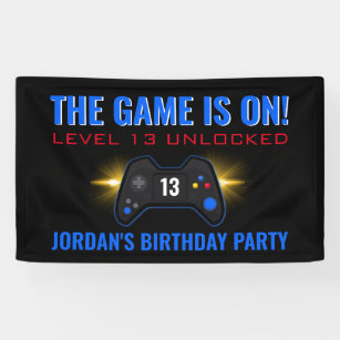 Lona Banner de cumpleaños de videojuego azul