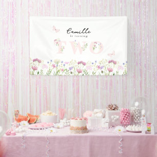 Lona Banner de cumpleaños de Watercolor Little Wildflow