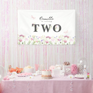 Lona Banner de cumpleaños de Watercolor Little Wildflow
