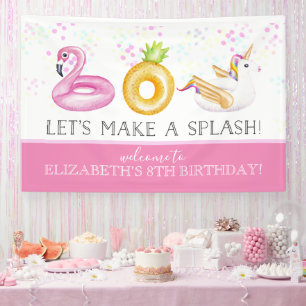 Lona Banner de cumpleaños del Fiesta Floatie Pool