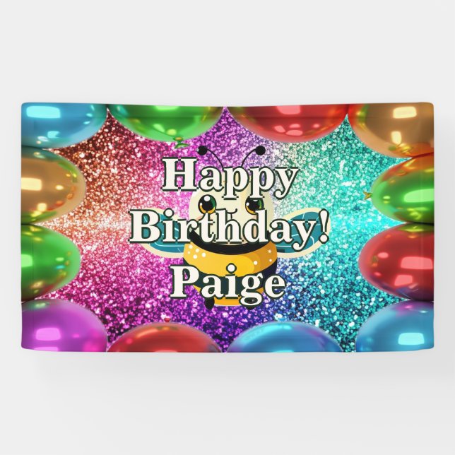 Lona Banner de cumpleaños del personaje personalizado d (Horizontal)