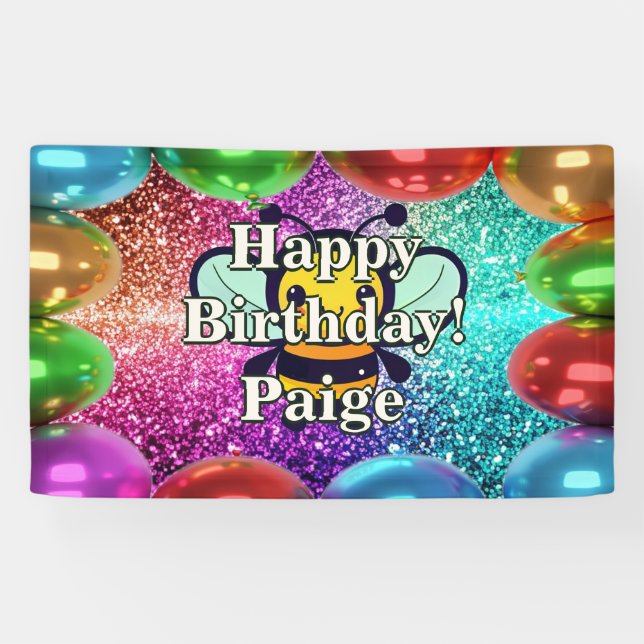 Lona Banner de cumpleaños del personaje personalizado d (Horizontal)