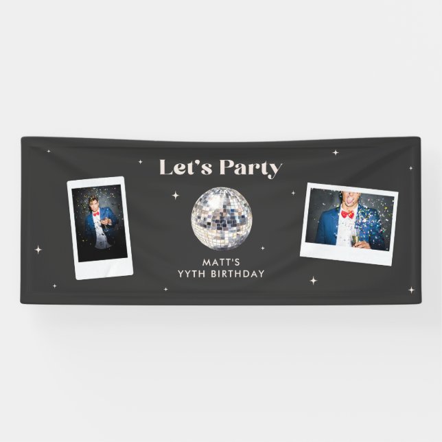 Lona Banner de cumpleaños elegante y moderno Disco Ball (Horizontal)