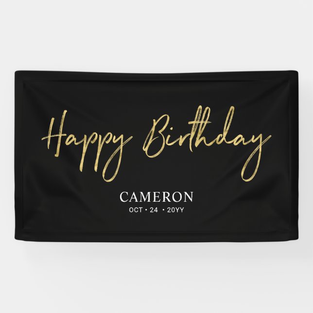 Lona Banner de cumpleaños feliz de Personalizado mínimo (Horizontal)