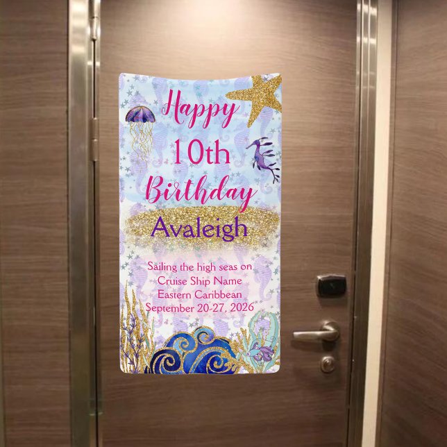 Lona Banner de cumpleaños feliz personalizado (Customize this cute sparkly underwater Birthday Banner)