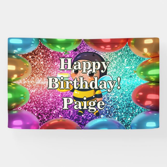 Lona Banner de cumpleaños personalizado de Honey Bee (Horizontal)