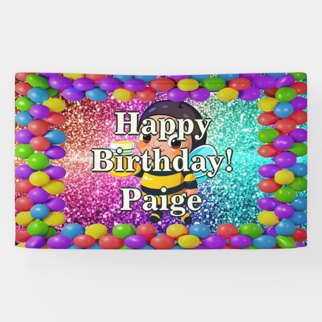 Lona Banner de cumpleaños personalizado de Honey Bee (Horizontal)