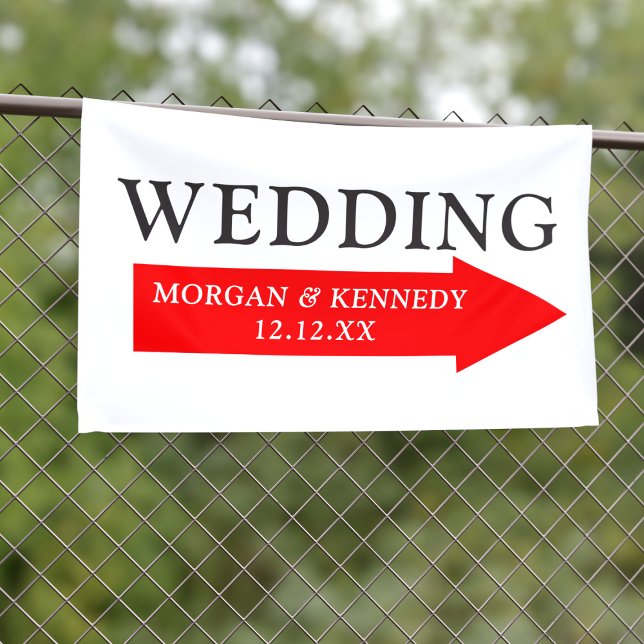 Lona Banner de dirección de boda personalizada (Add your names and wedding date to the arrow that points the way to your wedding)