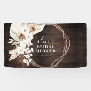 Lona Banner de ducha de novia floral de Boho de Madera 