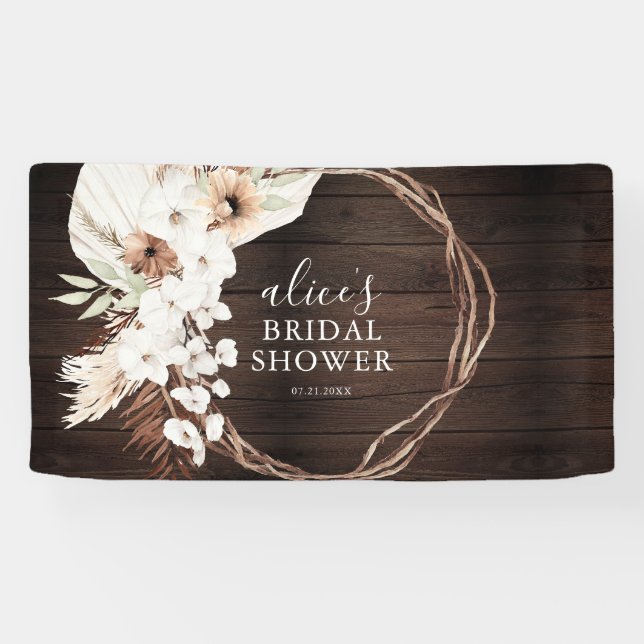 Lona Banner de ducha de novia floral de Boho de Madera  (Horizontal)