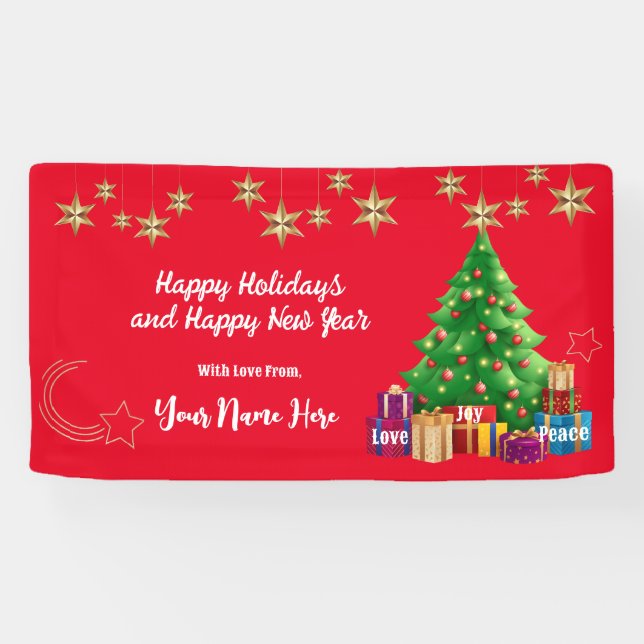Lona Banner de evento Happy Holidays. Personalizado (Horizontal)
