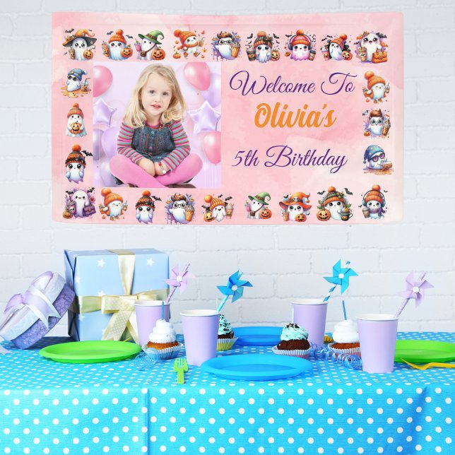 Lona Banner de fantasma de café lindo para niños Cumple (Subido por el creador)