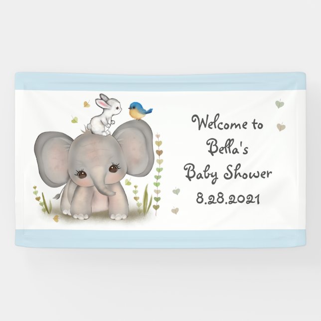 Lona Banner de Fiesta de Baby Shower para elefante lind (Horizontal)