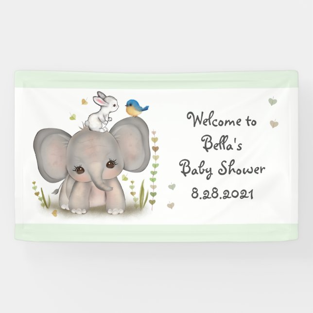 Lona Banner de Fiesta de Baby Shower para elefantes ani (Horizontal)