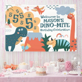 Lona Banner de Fiesta de cumpleaños de niños de dinosau