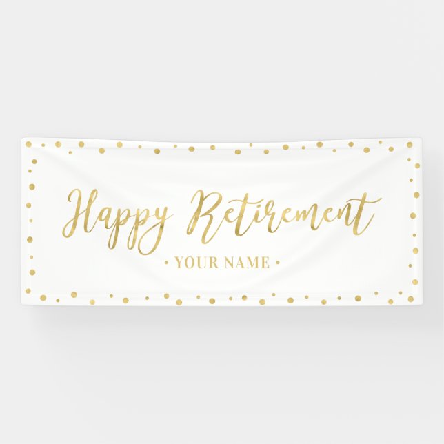 Lona Banner de Fiesta de retiro Gold y White Happy (Horizontal)